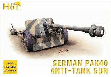 HaT Industrie 8150 German Pak 40 75mm ATG 1/72 Scale Model Kit - Hat Industries