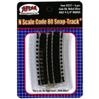 Atlas Model Railroad 2511 N Code 80 9.75" Radius 1/2 Curve Track Section 6 Pack
