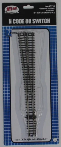 Atlas Model Railroad 2755 N Code 80 #8 Left Hand Turnout Customline