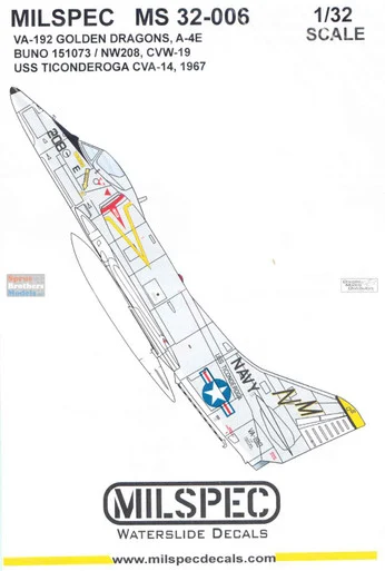 CAMMS32006 1:32 MilSpec Decals - A-4E Skyhawk VA-192 Golden Dragons CVW-19 1967