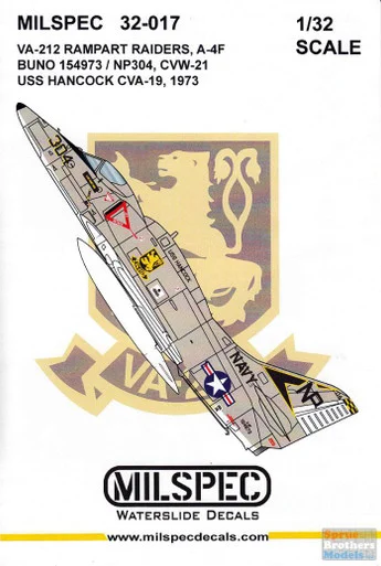CAMMS32017 1:32 MilSpec Decals - A-4F Skyhawk VA-212 Rampart Raiders USS Hancock 1973