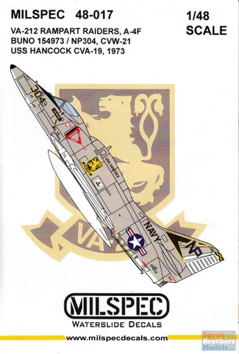CAMMS48017 1:48 MilSpec Decals - A-4F Skyhawk VA-212 Rampart Raiders USS Hancock 1973