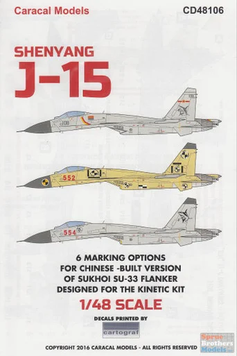 CARCD48106 1:48 Caracal Models Decals - Shenyang J-15
