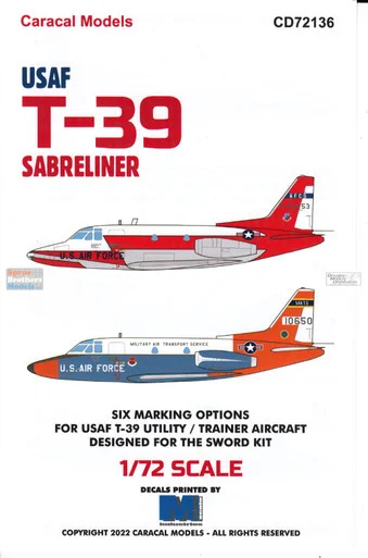 CARCD72136 1:72 Caracal Models Decals - USAF T-39 Sabreliner