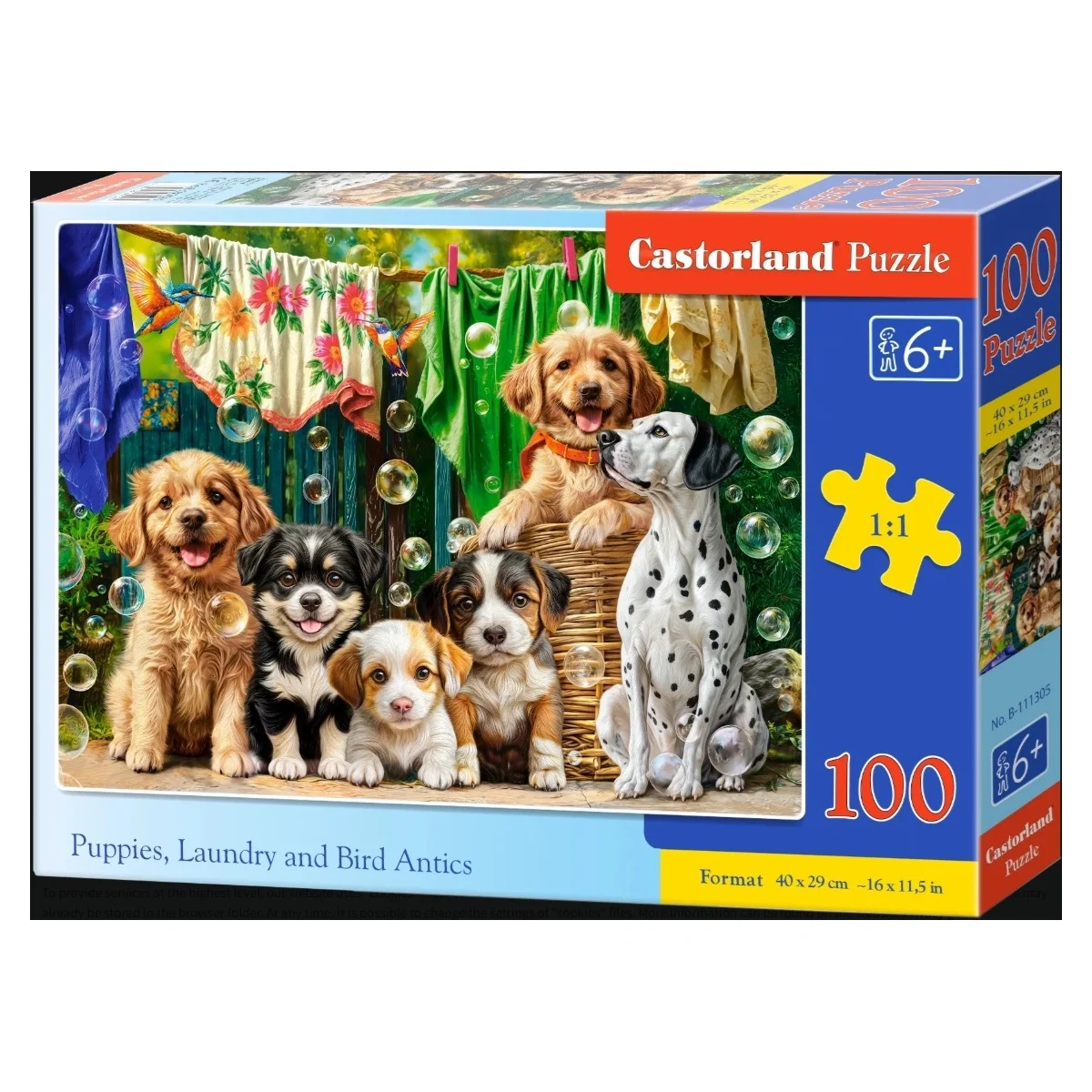 Puppies laundry and bird antics Puzzle - Castorland