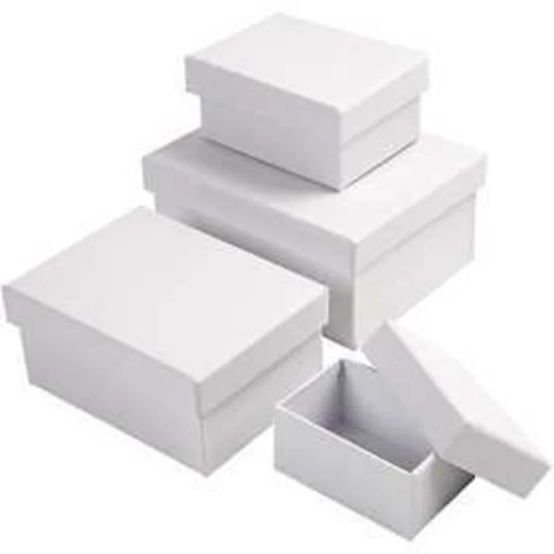 Rectangular Boxes, size 5x7.5+7x9.5 cm, size 8.5x11.5+11x14 cm, white, 4pcs, H: 3.5+4.5+5.5+6,5 cm - CC Hobby