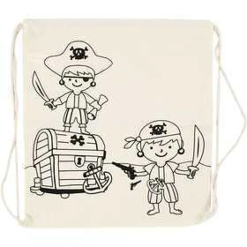 Drawstring Bag, size 37x41 cm, 110 g/m2, light natural, pirates, 1pc - CC Hobby