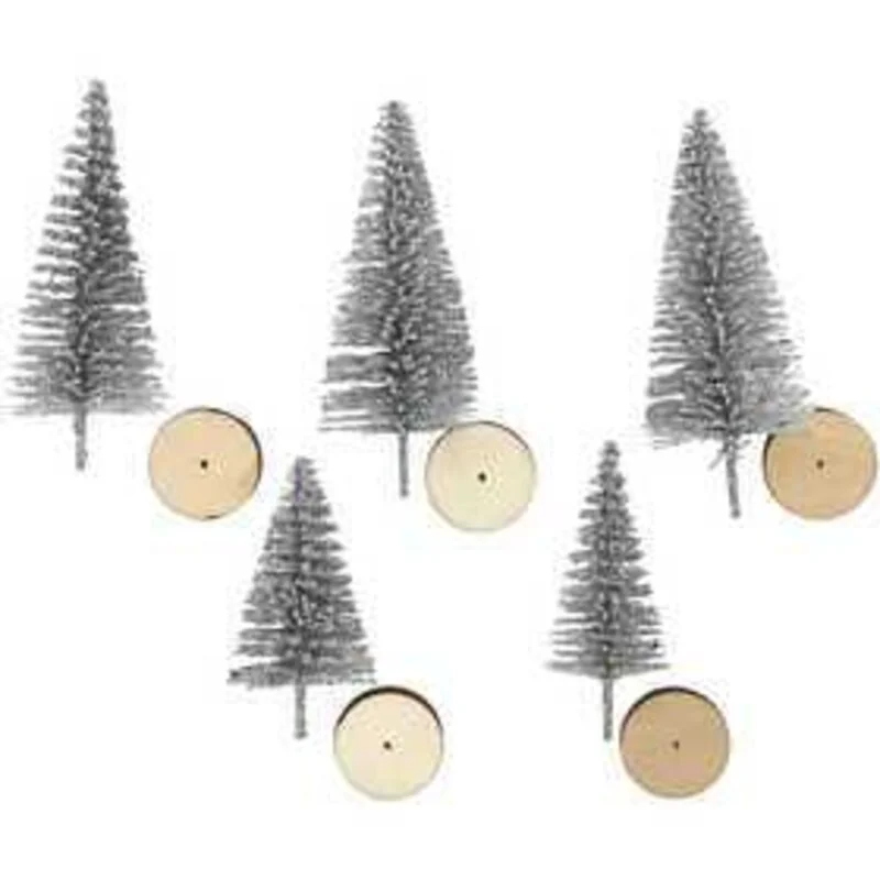 Christmas Spruce Trees, H: 40+60 mm, silver, 5pcs - CC Hobby