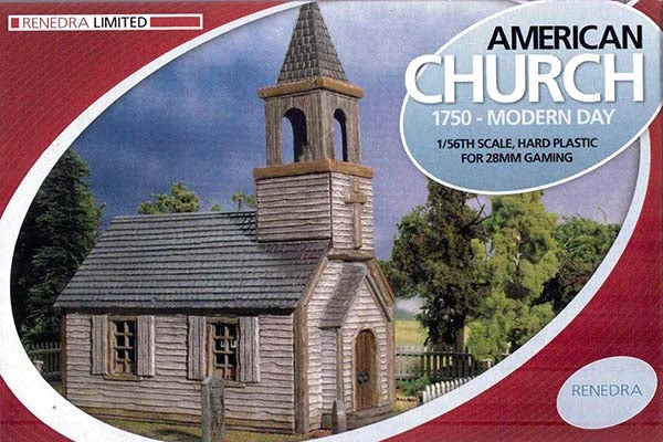 American Weather Board Church 1750 – Modern Day, 28 mm Scale Scenery - Renedra Limited