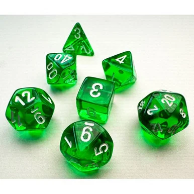 Chessex 20375 Translucent Mini-hedral Green/white 7-Dice Set