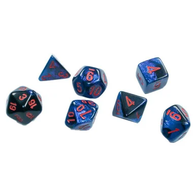 Chessex 20658 Gemini Mini-hedral Black-Starlight/red 7-Dice Set