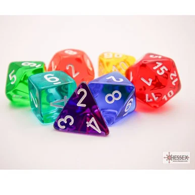 Chessex 23099 Prism Translucent GM & Beginner Player Polyhedral 7 Dice Set