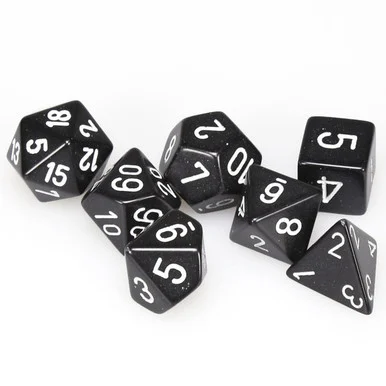 Chessex 25408 Opaque Black/White Polyhedral 7 Dice Set