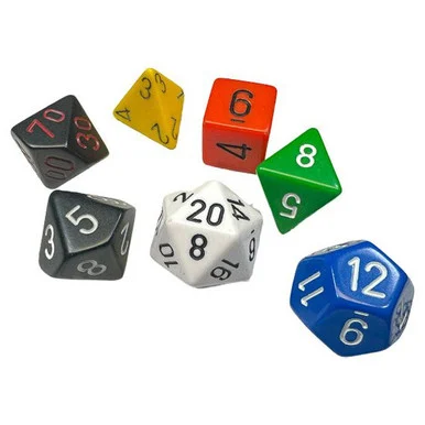 Chessex 25499 Opaque Multi-Color/White Polyhedral 7 Dice Set