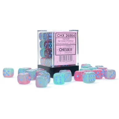 Chessex 26864 Gemini Green-Pink/blue Luminary 12mm d6 Dice Block (36)