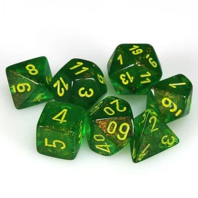 Chessex 27565 Borealis Maple Green/Yellow Polyhedral 7-Dice Set