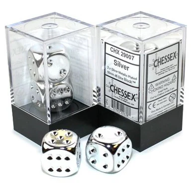 Chessex 29007 Silver Metallic 16mm d6 Dice Pair