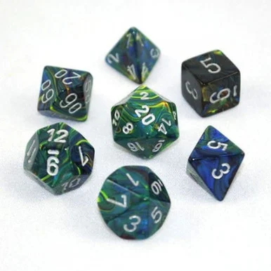 Chessex 27445 Festive Green/Silver Polyhedral 7-Dice Set