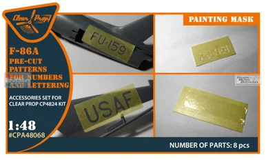 CLPCPA48068A 1:48 Clear Prop Models F-86A Sabre Pre-Cut Patterns for Numbers & Lettering Paint Mask Set (CLP kit)