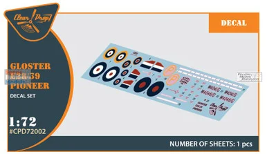 CLPCPD72002D 1:72 Clear Prop Models Gloster E28 E39 Pioneer Decals Set (CLP kit)