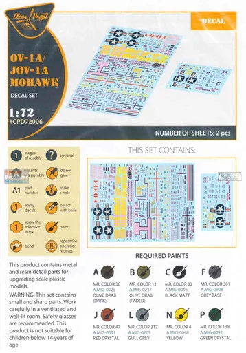 CLPCPD72006D 1:72 Clear Prop Models OV-1A JOV-1A Mohawk Decals Set (CLP kit)