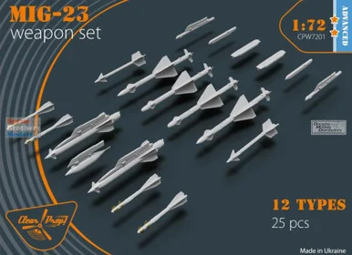 CLPCPW72001W 1:72 Clear Prop Models MiG-23 Flogger Weapons Set