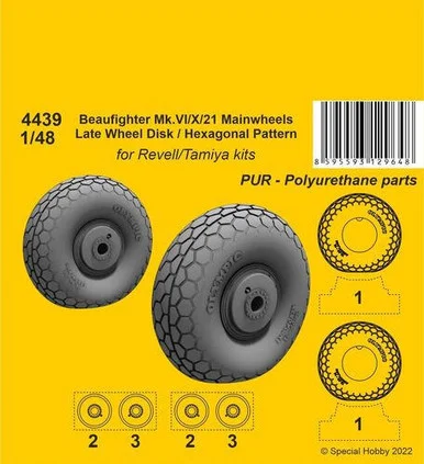 1/48 CMK Beufighter Mk.VI/X/21 Mainwheels Late Wheel Disk / Hexagonal Tread Pattern