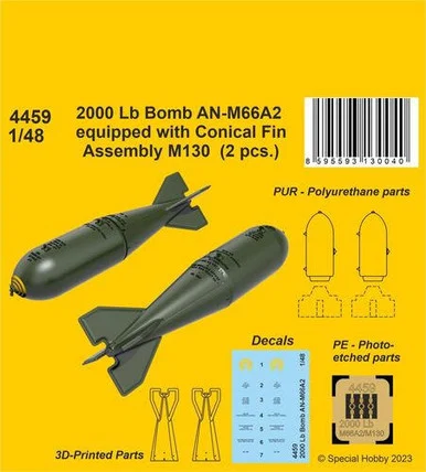 1/48 CMK 2000 Lb Bomb AN-M66A2 equipped with Conical Fin Assembly M130 (2 pcs.)