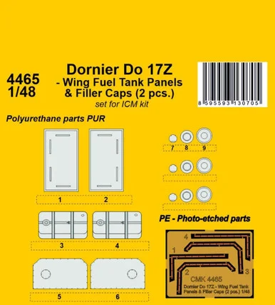 1/48 CMK Dornier Do 17Z - Wing Fuel Tank Panels & Filler Caps (2 pcs.)