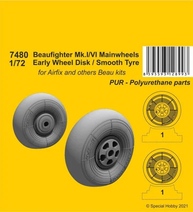 1/72 CMK Beaufighter Mk.I/VI Mainwheels - Early Wheel Hub / Smooth Tyre Resin