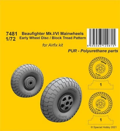 1/72 CMK Beaufighter Mk.I/VI Mainwheels - Early Wheel Disk / Block Tread Pattern