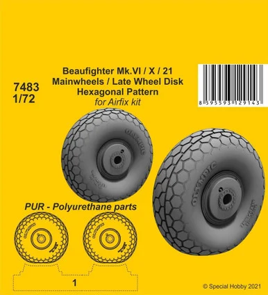 1/72 CMK Beaufighter Mk.VI/X/21 Mainwheels - Late Wheel Disk / Hexagonal Tread Pattern Resin