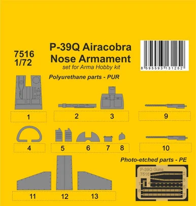 1/72 CMK P-39Q Airacobra Nose Armamentfor Arma Hobby kit