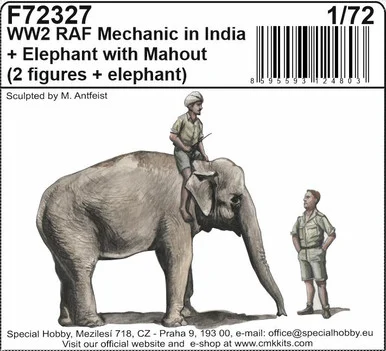 1/72 CMK WWII RAF Mechanic in India + Elephant with Mahout (2 fig. + elephant) in Resin Figure Model Kit