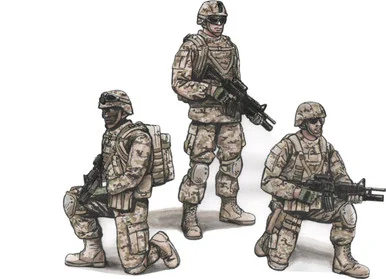 1/72 CMK Two Kneeling Soldiers and Commanding Officer. US Army Infantry Squad 2nd Division Resin Figure Model Kit