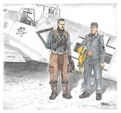 1/72 CMK Bf 109E ace A. Galland and mechanic Resin Figure Model Kit