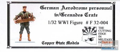 CSMF32-004 1:32 Copper State Models WWI Figure - German Aerodrome Personnel with Grenade Crate