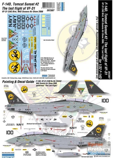 CXDDEC007 1:32 CrossDelta Decals - F-14D Tomcat Last Flight of VF-31 CAG Bird #DEC007