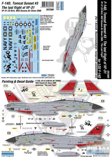 CXDDEC008 1:32 CrossDelta Decals - F-14D Tomcat Last Flight of VF-31 CO Bird #DEC008