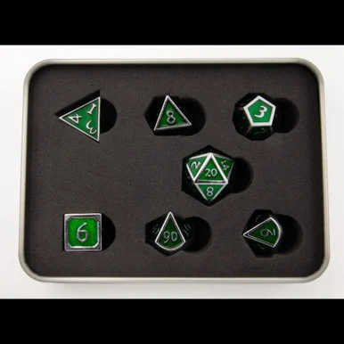 Critical Hit Collectibles Dark Green Shadow Set of 7 Metal Polyhedral Dice w/ Chrome Numbers for D20 Based RPG's - Critical Hits