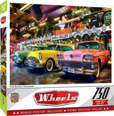 MasterPieces 32080 Three Beauties Classic Cars 750 Piece Jigsaw Puzzle - Masterpiece Puzzles