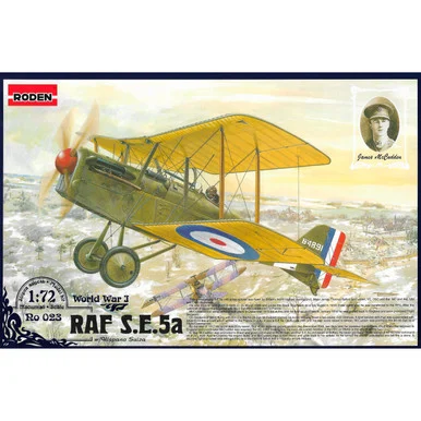 Roden 23 RAF S.E.5a w/Hispano Suiza WWI BiPlane 1/72 Scale Model Kit