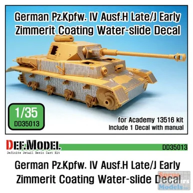 DEFDD35013 1:35 DEF Decal - Panzer IV Ausf.H Late / J Early Zimmerit Coating Water Slide Decal Sheet (ACA kit)