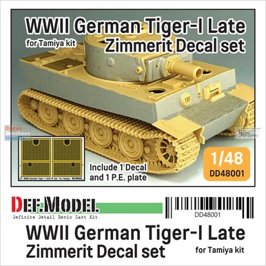 DEFDD48001 1:48 DEF Decal - Tiger I Late Zimmerit Coating Water Slide Decal Sheet