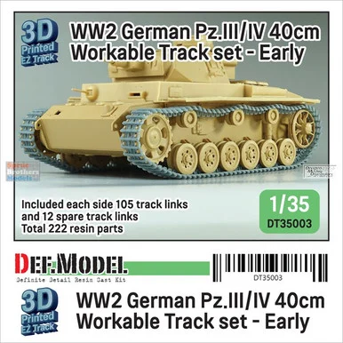 DEFDT35003 1:35 DEF Model Panzer III/IV 40cm Workable Track Set Early (3D Printed)