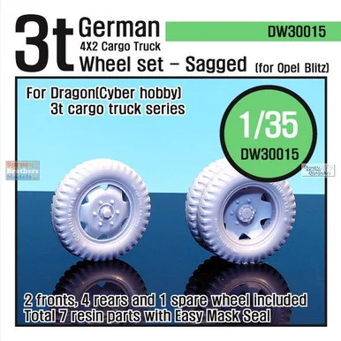 DEFDW30015 1:35 DEF Model Opel Blitz German 3t 4x2 Cargo Truck Sagged Wheel Set
