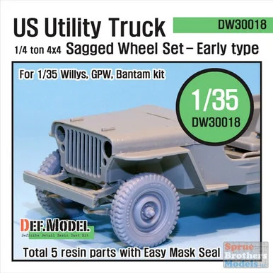 DEFDW30018 1:35 DEF Model US Utility Truck 1/4-ton 4x4 Early Type Sagged Wheel Set