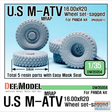 DEFDW35054 1:35 DEF Model US M-ATV MRAP 16.00xR20 Sagged Wheel Set (PDA kit)