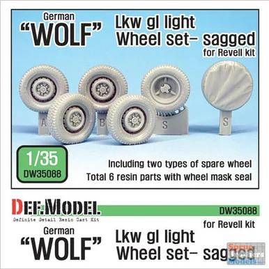 DEFDW35088 1:35 DEF Model German Wolf Lkw gl light Sagged Wheel Set (REV kit)