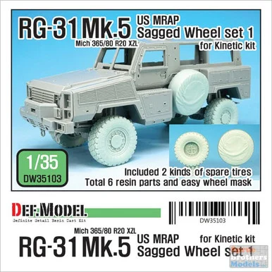 DEFDW35103 1:35 DEF Model RG-31 Mk.5 Sagged Wheel Set (KIN kit)